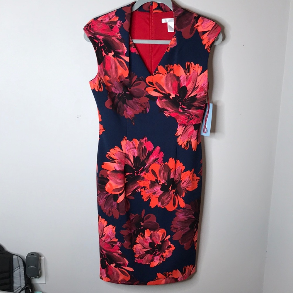 Navy Floral London Times Sz 6 NWT Dress